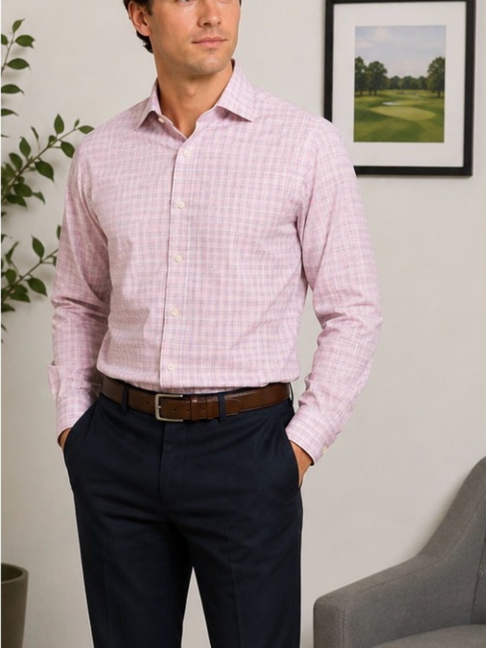 Brooks Brothers 1818 Regent Fit Pink Plaid Non-Iron Dress Shirt 16 2/3